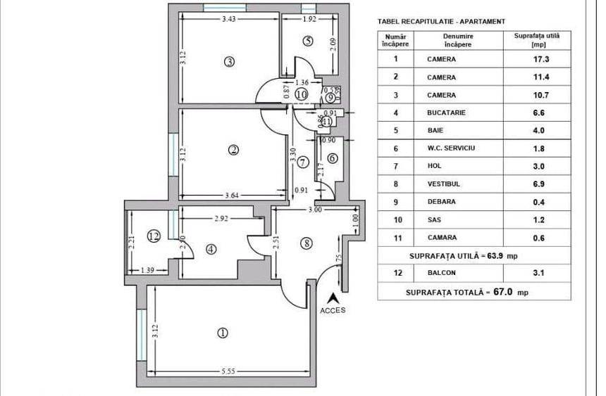 Apartament cu 3 camere decomandat în Rahova