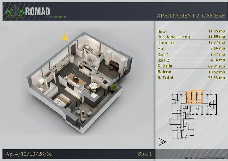 Apartament cu 2 camere decomandat în Titan