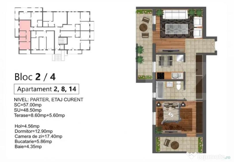 Apartament cu 2 camere în Central