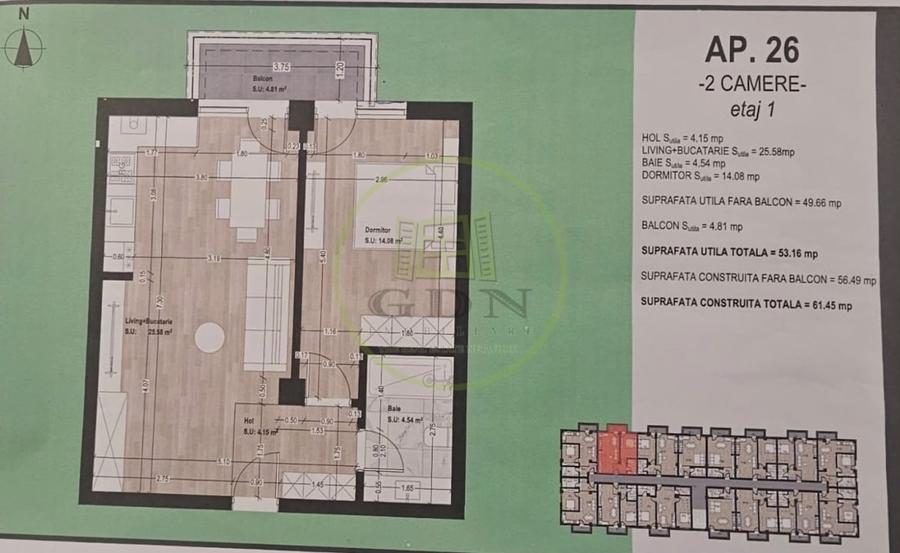 Apartament cu 2 camere semidecomandat în Otopeni