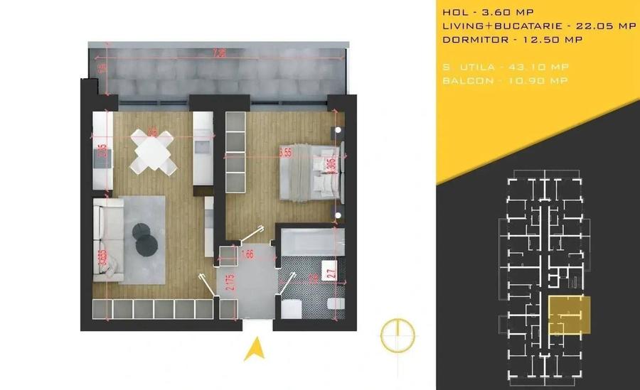 Apartament cu 2 camere în Theodor Pallady