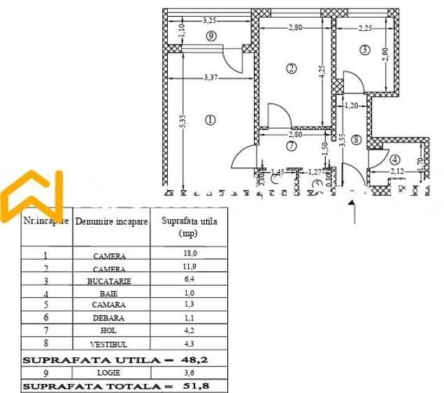 Apartament cu 2 camere decomandat în Dristor
