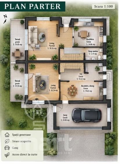 Duplex cu 4 camere cu Canalizare în Borhanci