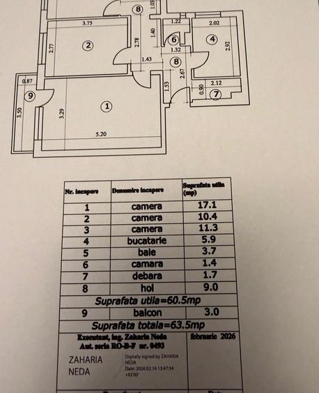 Apartament cu 3 camere decomandat în Tineretului