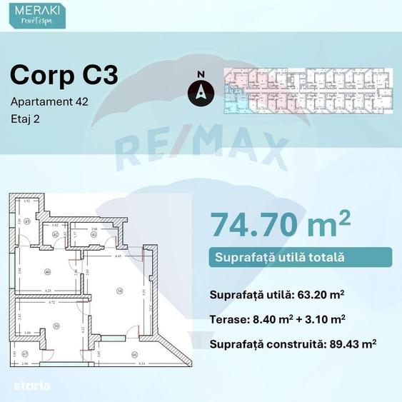 Apartament cu 3 camere în Nord