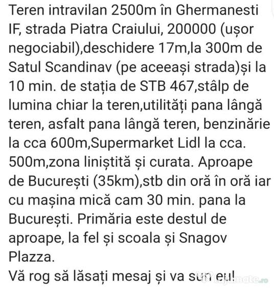 De vanzare urgent & negociabil teren 2500m in Ghermanesti Ilfov - 3