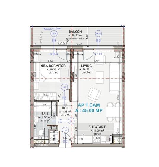 Apartament cu 2 camere semidecomandat, mobilat în Florești