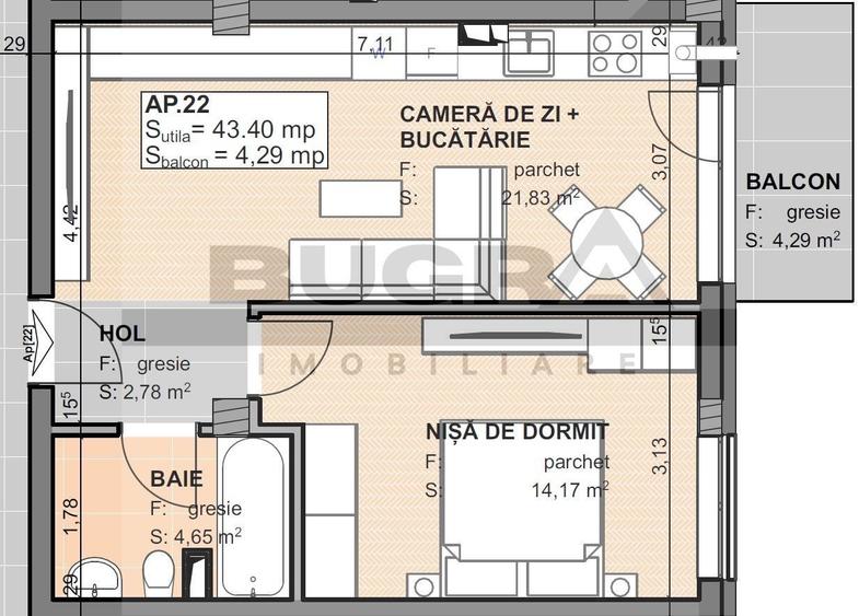Apartament 2 camere, 44 mp, parcare, semifinisat, Omnia Residence - 1