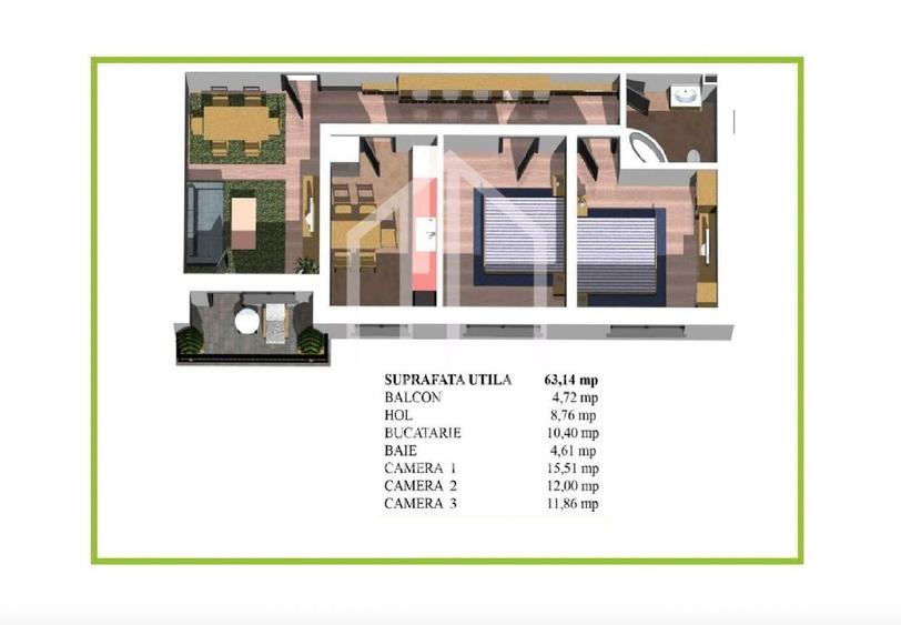 Apartament cu 3 camere decomandat în Central