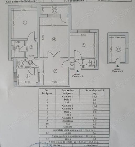 Vand apartament 4 camere bulevardul Traian la H5 - 5