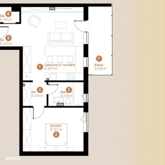 Apartament cu 2 camere ?i balcon, ansamblu reziden?ial nou, zona Vivo - 7