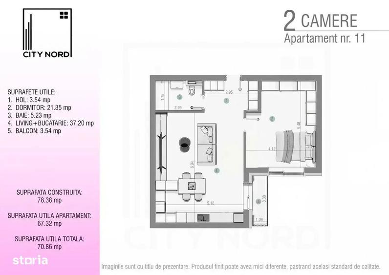Apartament 2 camere, 70 mp, caramida, lift, incalzire pardoseala - 2