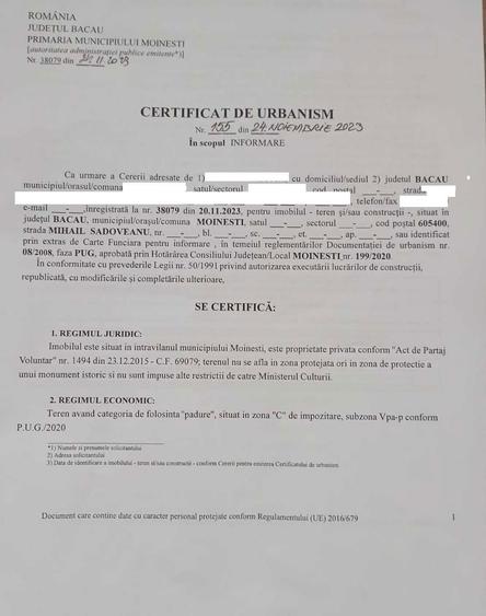 Teren Intravilan 5000mp, Moinesti, Str. M. Sadoveanu - 1