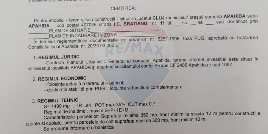 Vand teren intravilan - Apahida, Str. I.C. Bratianu, 1400 mp, front 13 - 6