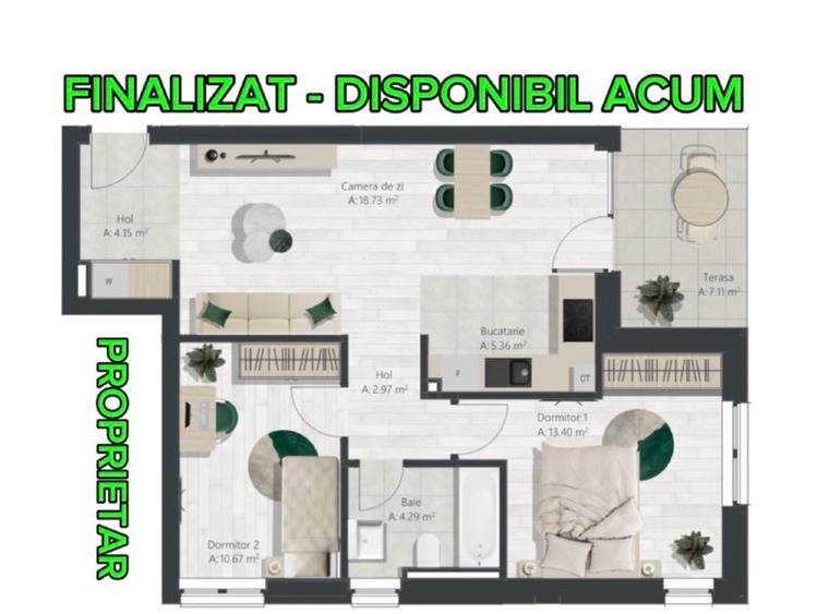 Apartament 3 camere | 60 mp utili | Denya Forest – disponibil imediat - 15