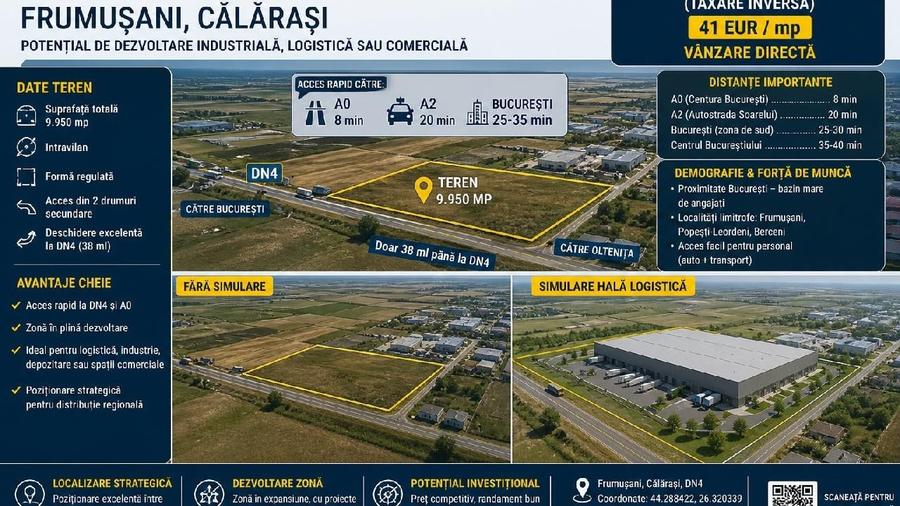 Teren Construcții intravilan de 9950 mp, în Frumușani