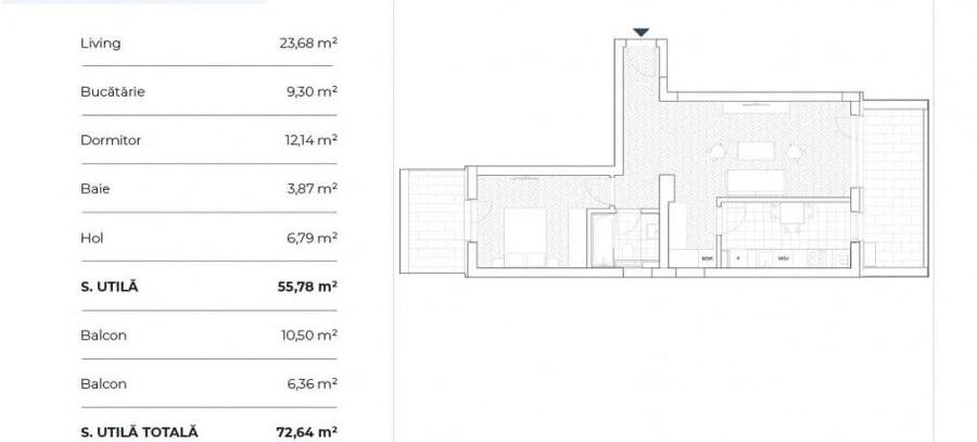 Apartament 2 camere | Vânzare |  2 terase, parcare inclusă | Prima Vista Faza 2 - 2