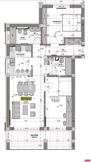 Apartament 3 camere - 75,71 mp + terasa - INTABULAT - ETAJ 1 - 4