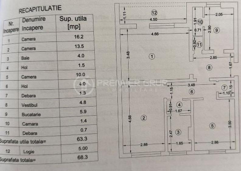 Apartament 3 camere 68mp, Podu de Piatră , CT - 8