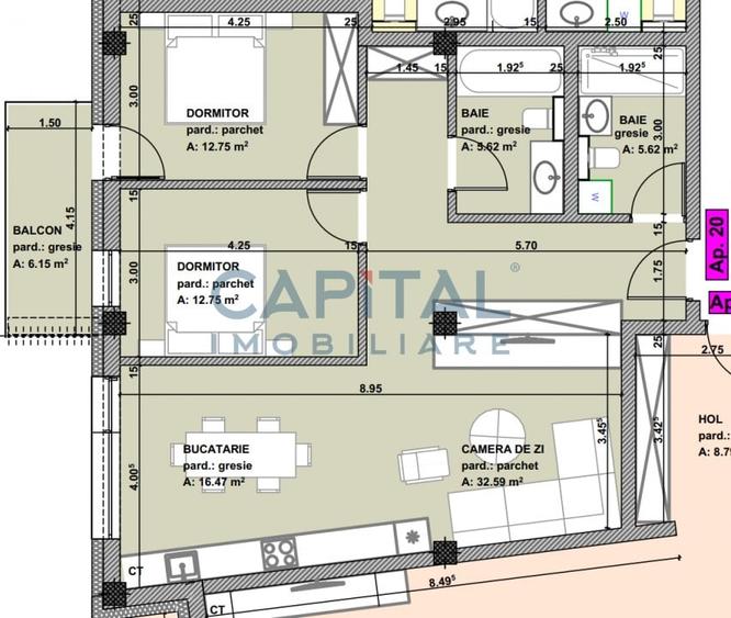 Apartament de vanzare, etaj 1, 3 camere, 106mpc, Centru Vechi, comision 0% - 2
