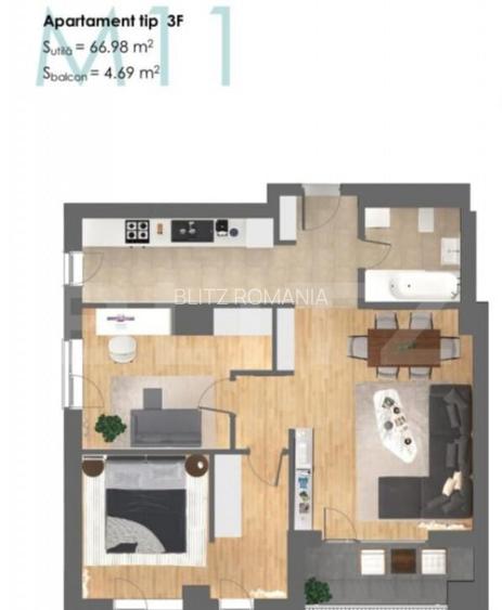 Apartament 3 camere, 63 mp, ansamblu nou, zona Centrala