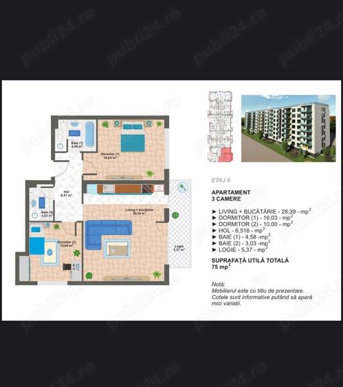 Anun? vanzare apartament 2 camere - bloc nou, 15 minute de metrou Aparatorii - 8