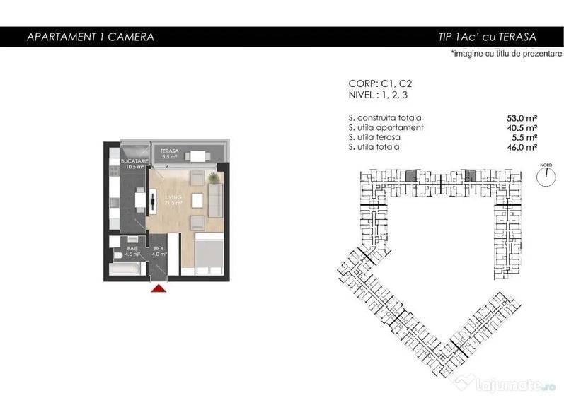 Studio Dublu 40.5mp SU Gata de mutare Zona Mall Colosseum - 14