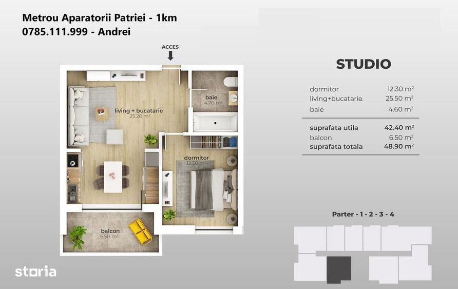 Metrou Aparatorii Patriei (1km) - garsoniera cu curte proprie - 8