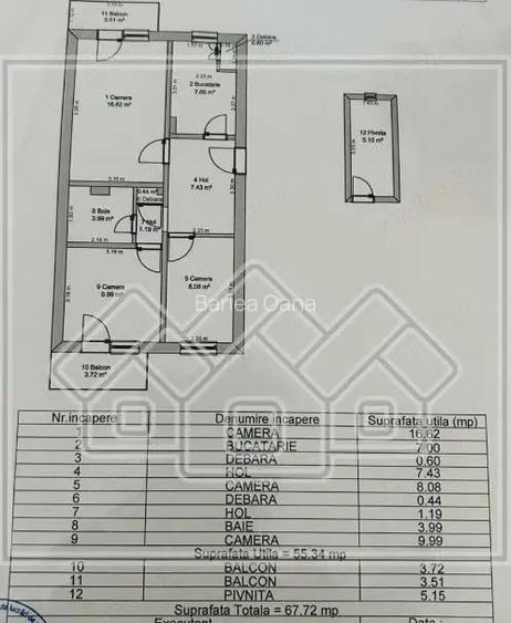 Ap cu 3 camere, 2 balcoane si pivnita, etaj 2, Valea Aurie