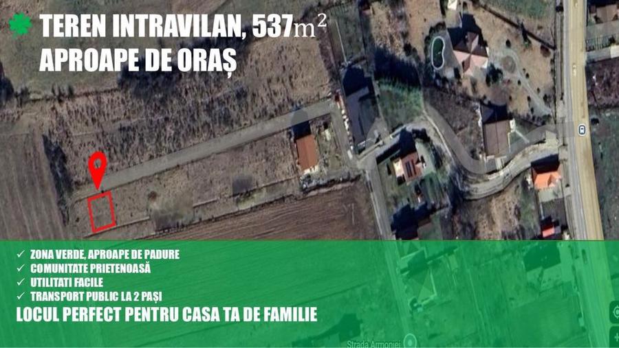 Teren intravilan 537 mp - liniste, acces rapid la 2 km de oras - 1