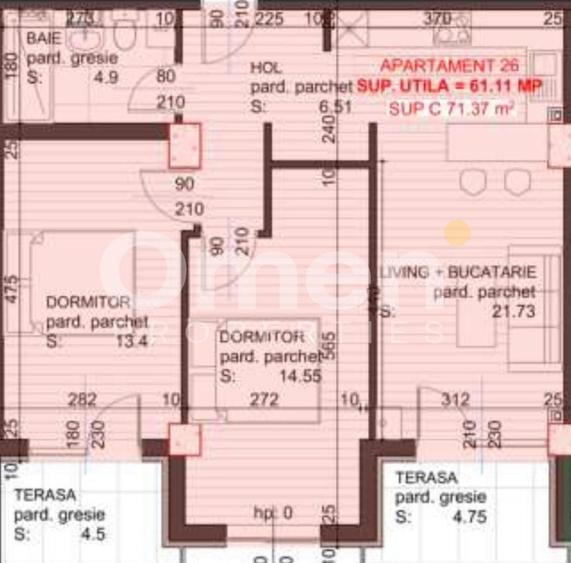 Apartament modern cu 3 camere – 61 mp utili – finisaje în curs – Etaj 3 - 9