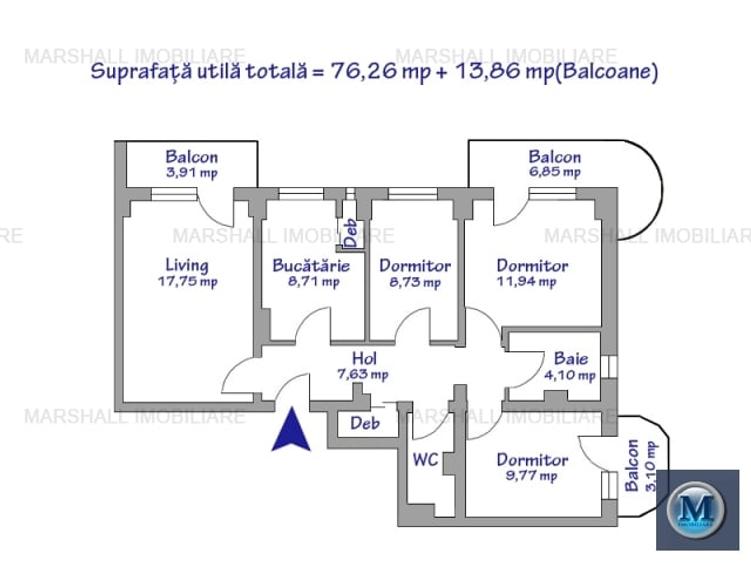 Apartament 4 camere de vanzare, zona Vest, 89.12 mp #16671 - 6
