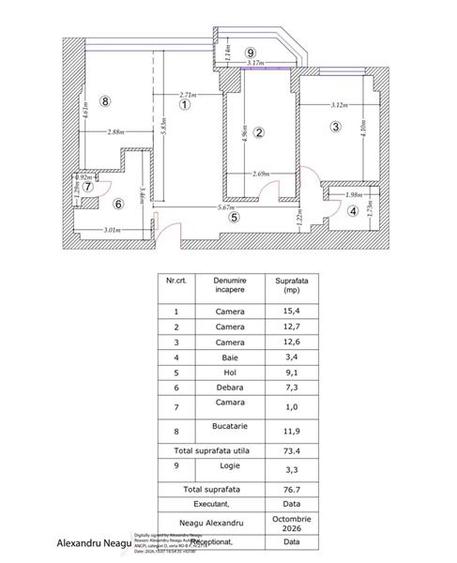 Apartament cu 3 camere semidecomandat, mobilat în Central