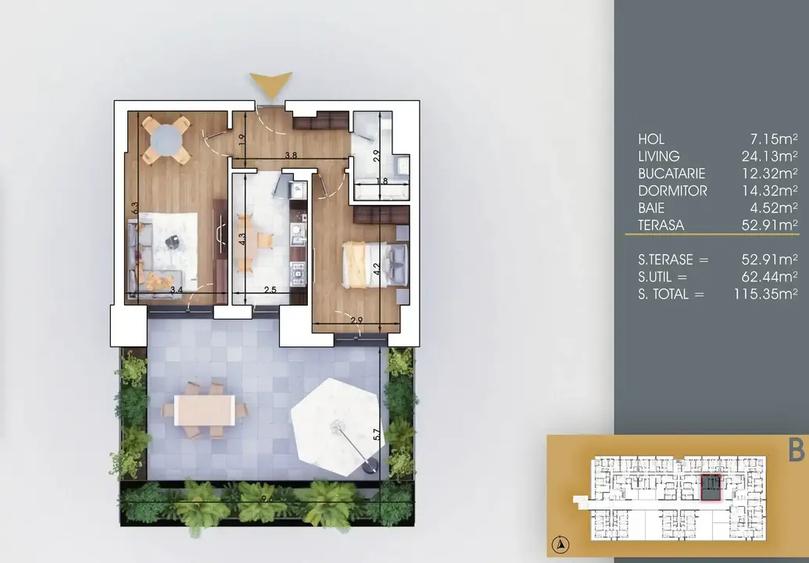 Apartament cu Terasa | 2 Camere Decomandat | Metrou | Fara Comision - 2