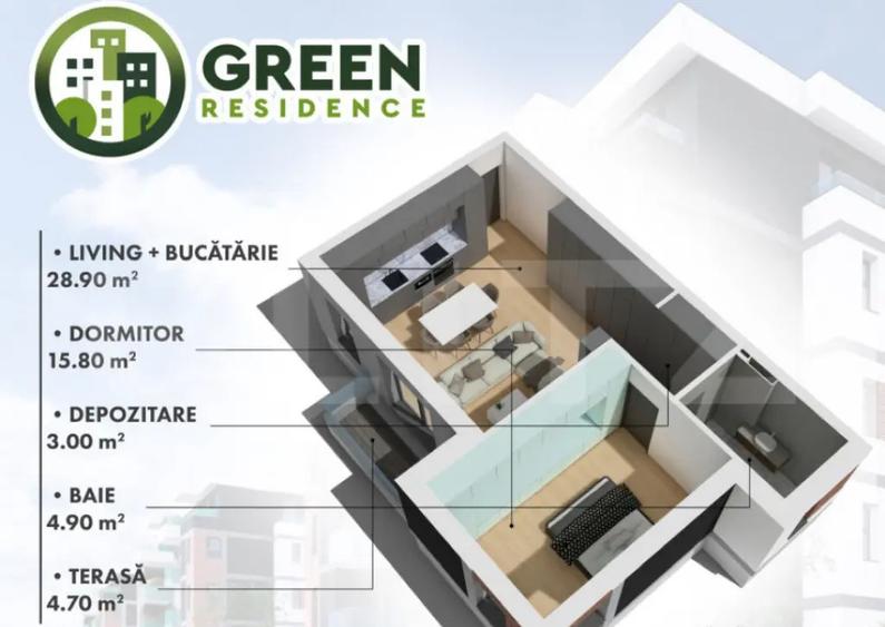 Apartament 2 camere , 52.60 mp , Green Residence - 11