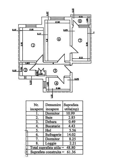 Apartament cu 3 camere, etaj 4, mobilat, zona CENTRU - BUIUM; - 11