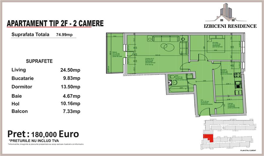 Apartament 2 Camere TIP F in complex Izbiceni Residence