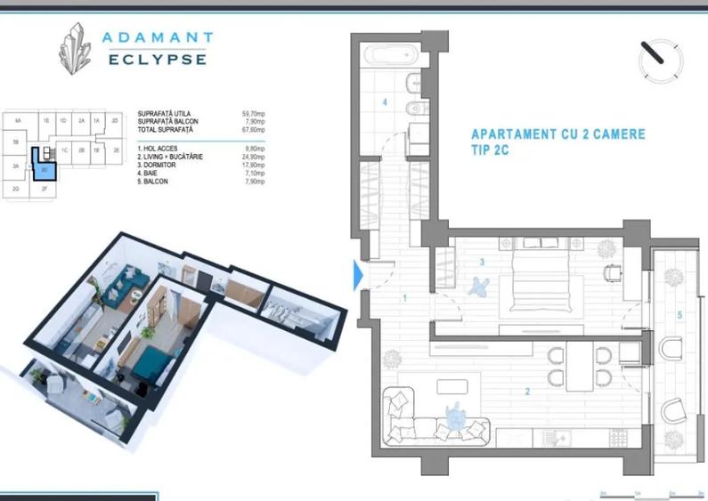ADAMANT ECLYPSE | 2 camere | tip 2C decomandat | 67.6mp CUG-BRD Iasi - 1