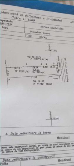 Teren Bazosu Vechi 26e mp 1100mp - 1