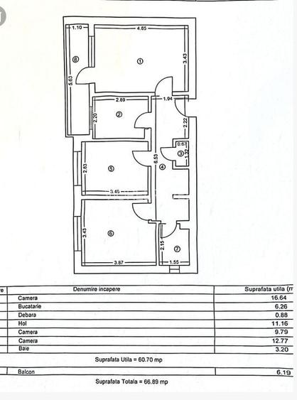 Tomis Nord - piața Ciresica 3 camere decomandate 67 mp