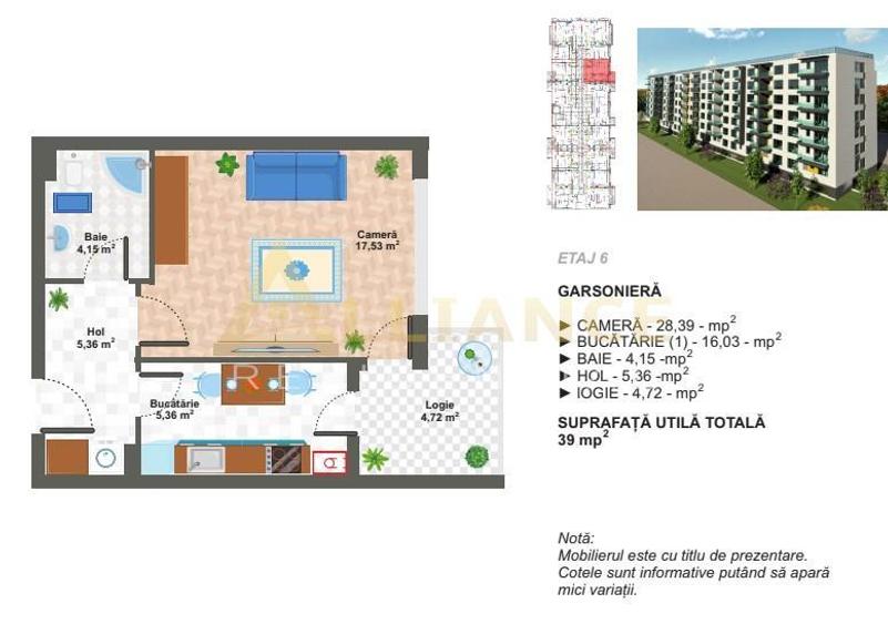 Metrou Aparatorii Patriei Garsoniera decomandata 39MP - 2