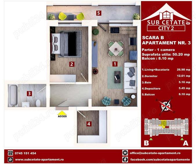 studio cu suprafata generosa 51mp+ terasa 8mp in cartier SUBCETATE CITY - 1