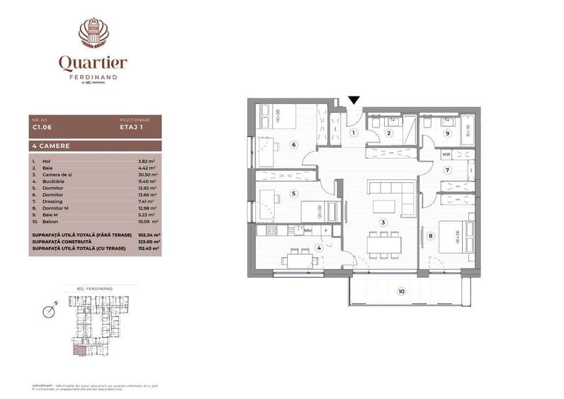 Apartament cu 4 camere decomandat în Ferdinand