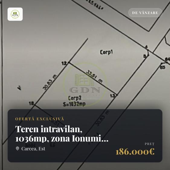 Teren Construcții intravilan de 1036 mp, în Cârcea