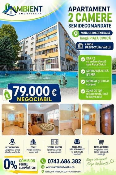 Apartament cu 2 camere semidecomandat în Est
