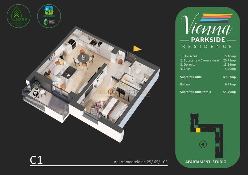 Apartament cu 2 camere semidecomandat în Metalurgiei