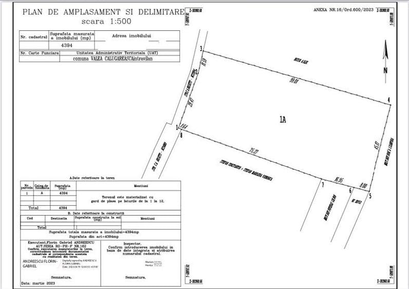 Teren Construcții intravilan de 4394 mp, în Valea Călugărească