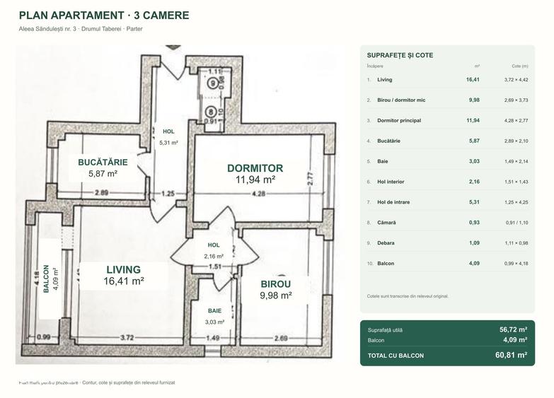Apartament cu 3 camere în Drumul Taberei