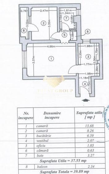 Apartament cu 2 camere semidecomandat în Victoriei