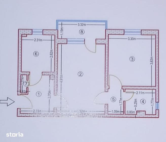 Apartament cu 2 camere semidecomandat în Nord